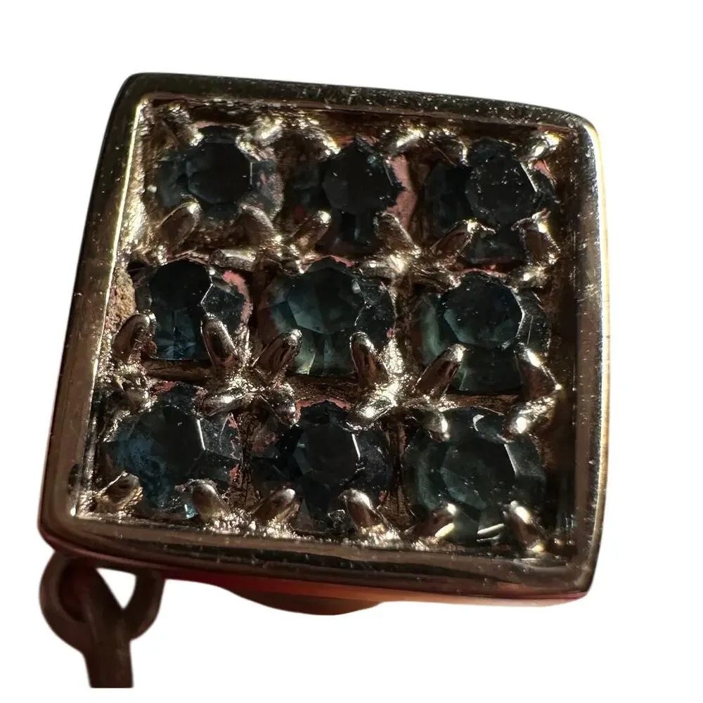 Vintage Cufflinks Tie Tac Set Blue Rhinestone Mesh Wrap Silver Tone retro